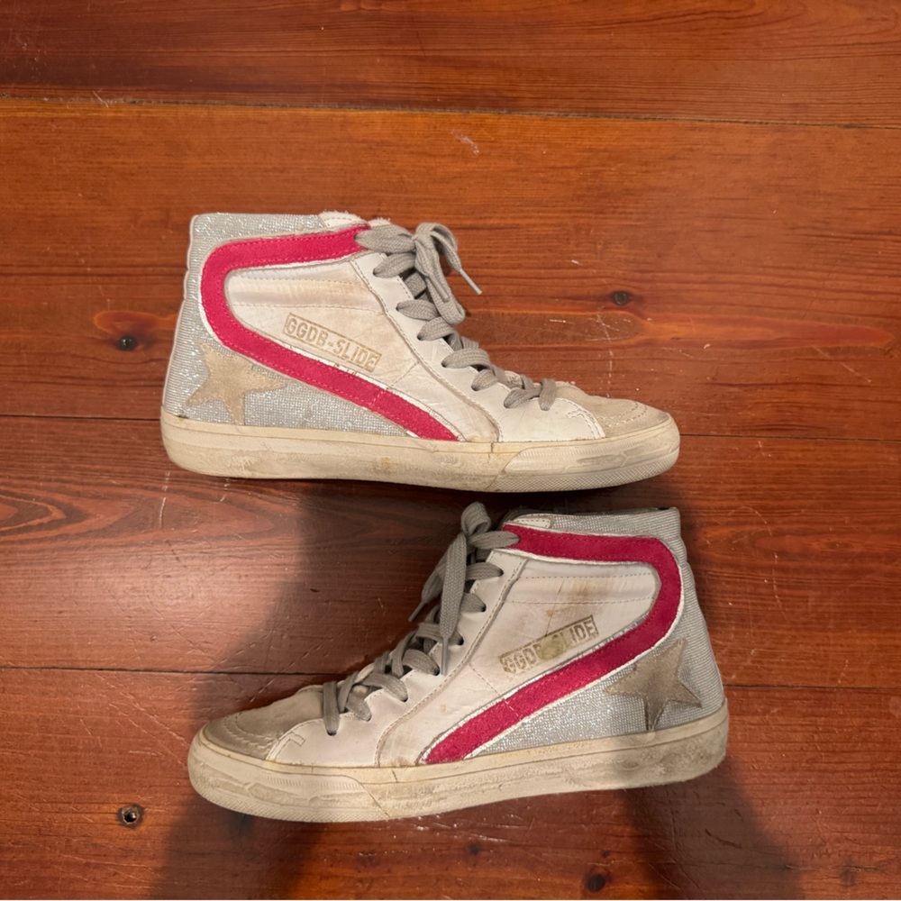 Golden Goose Silver and Pink High-Top Sneakers